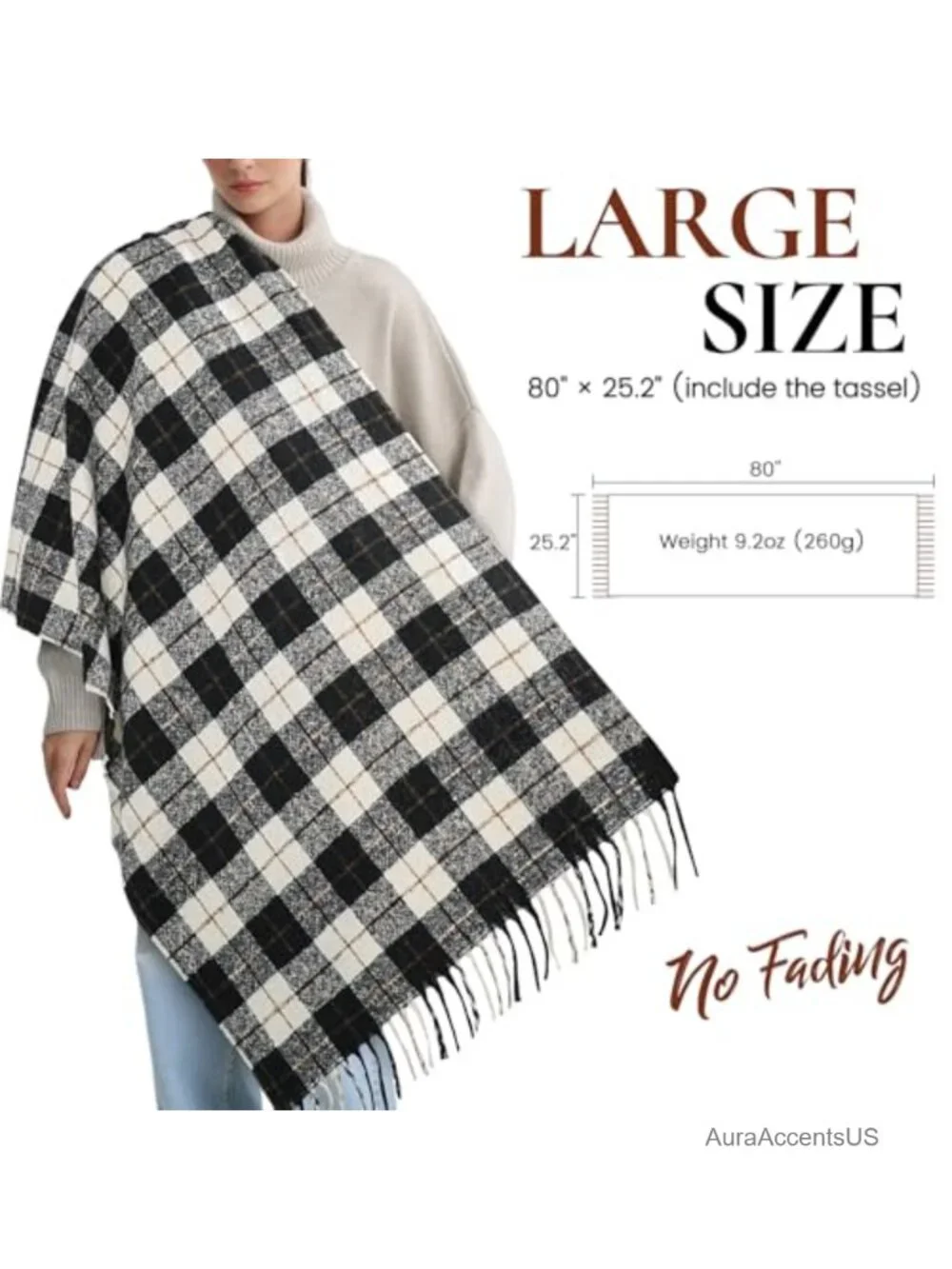 Women's Oversized Plaid Scarf Shawl Wrap Cashmere Feel Winter
